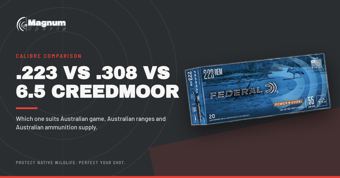 Federal .223 Rem Power-Shok ammunition — Magnum Sports comparison of .223, .308 and 6.5 Creedmoor for Australian hunting