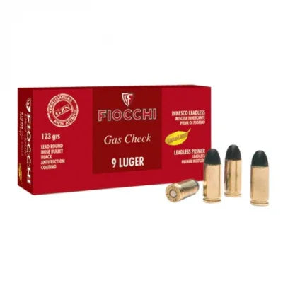 Fiocchi Ammunition 9MM LUGER GAS CHECK LRN LEAD ROUND NOSE 123GR LEADLESS PRIMER - Magnum Sports