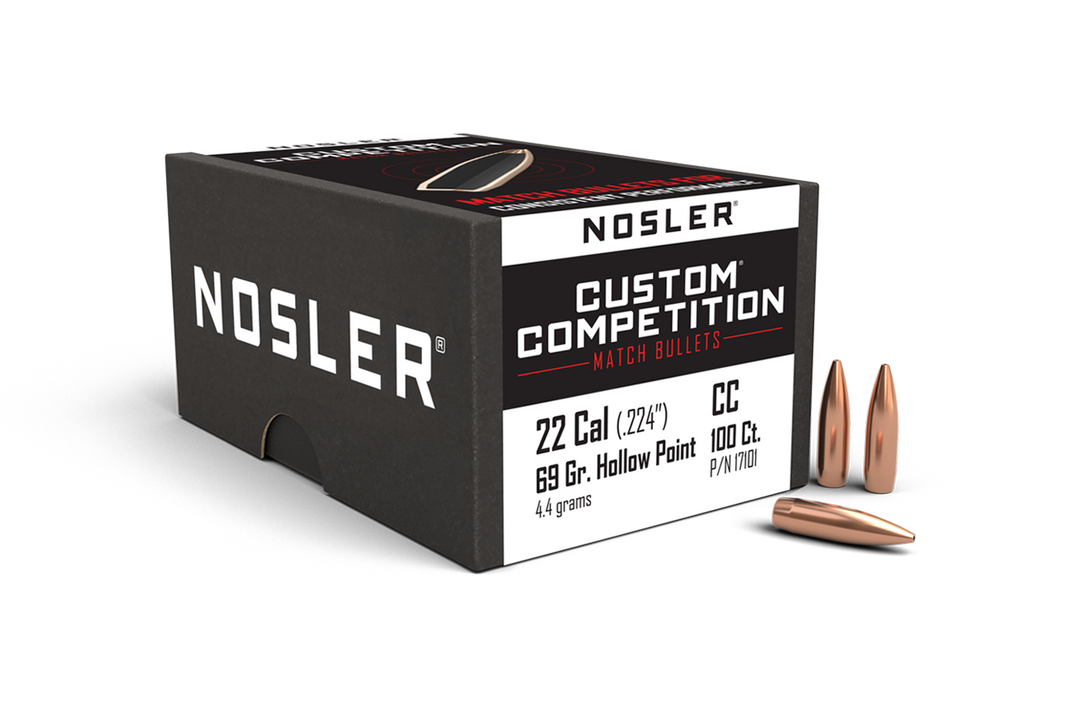 Nosler 22 cal 69gr HPBT Custom Competition bullets, 100 count
