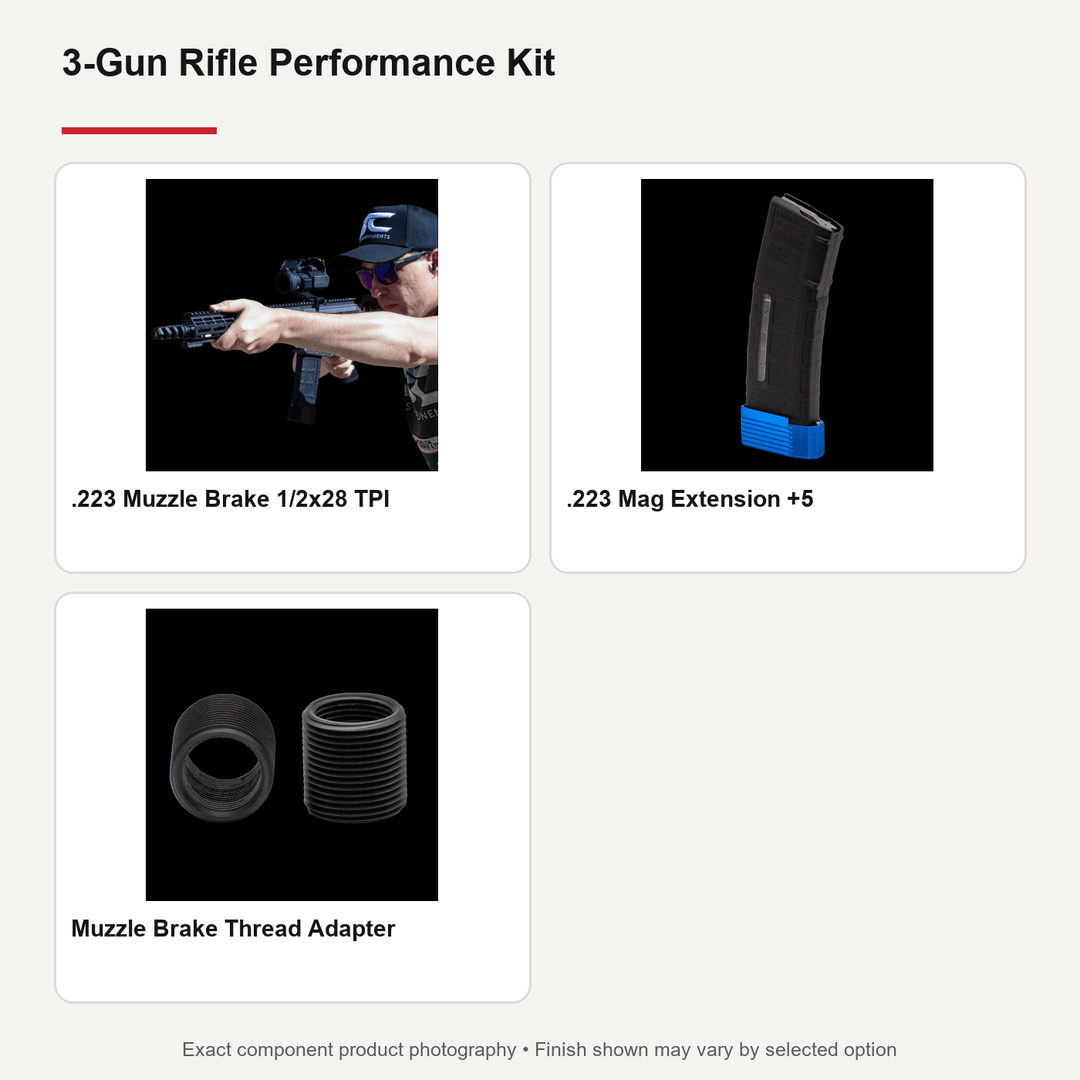 3-Gun Rifle Performance Kit | .223 Muzzle Brake, Mag Extension &amp; Thread Adapter