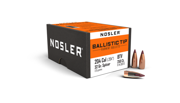 Nosler 204 Cal 32gr Ballistic Tip Varmint projectiles, 250 value pack (39573)