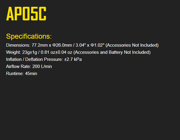 Nitecore AP05C Ultra Lightweight Carbon Fiber Air Pump