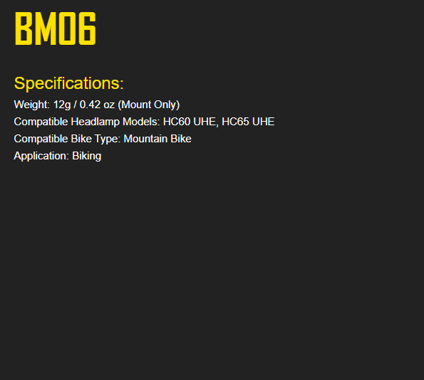 Nitecore BM06 Bike Mount for HC60UHE, HC65UHE