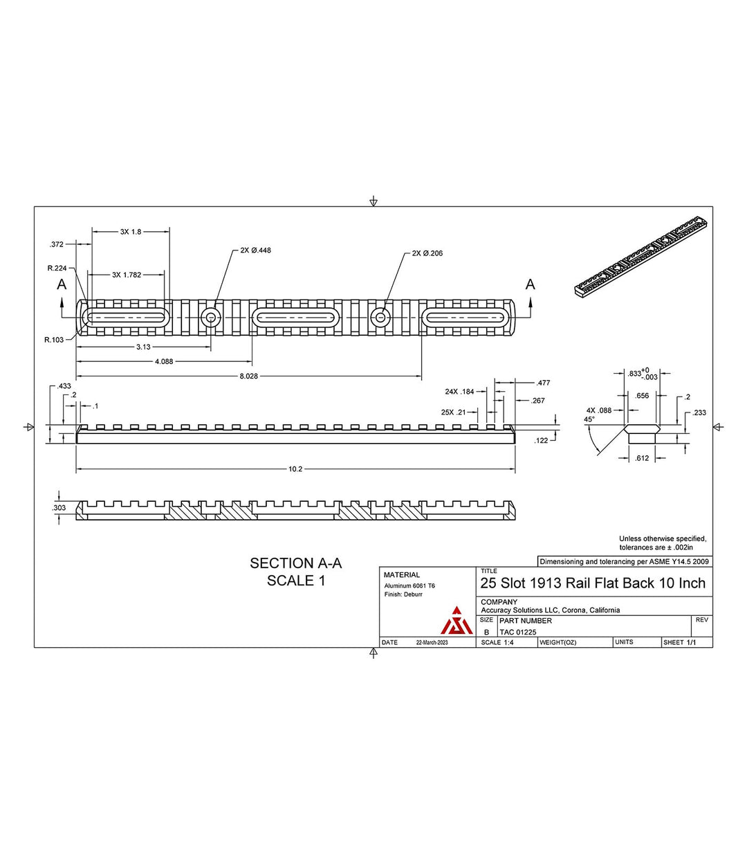 Accuracy Solutions BipodeXt Picatinny Rail 25 Slots 10.2"