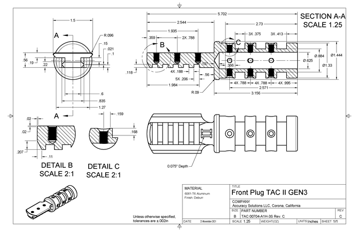 Accuracy Solutions BipodeXt Front Plug Upgrade Kit for 2-Tubes Systems