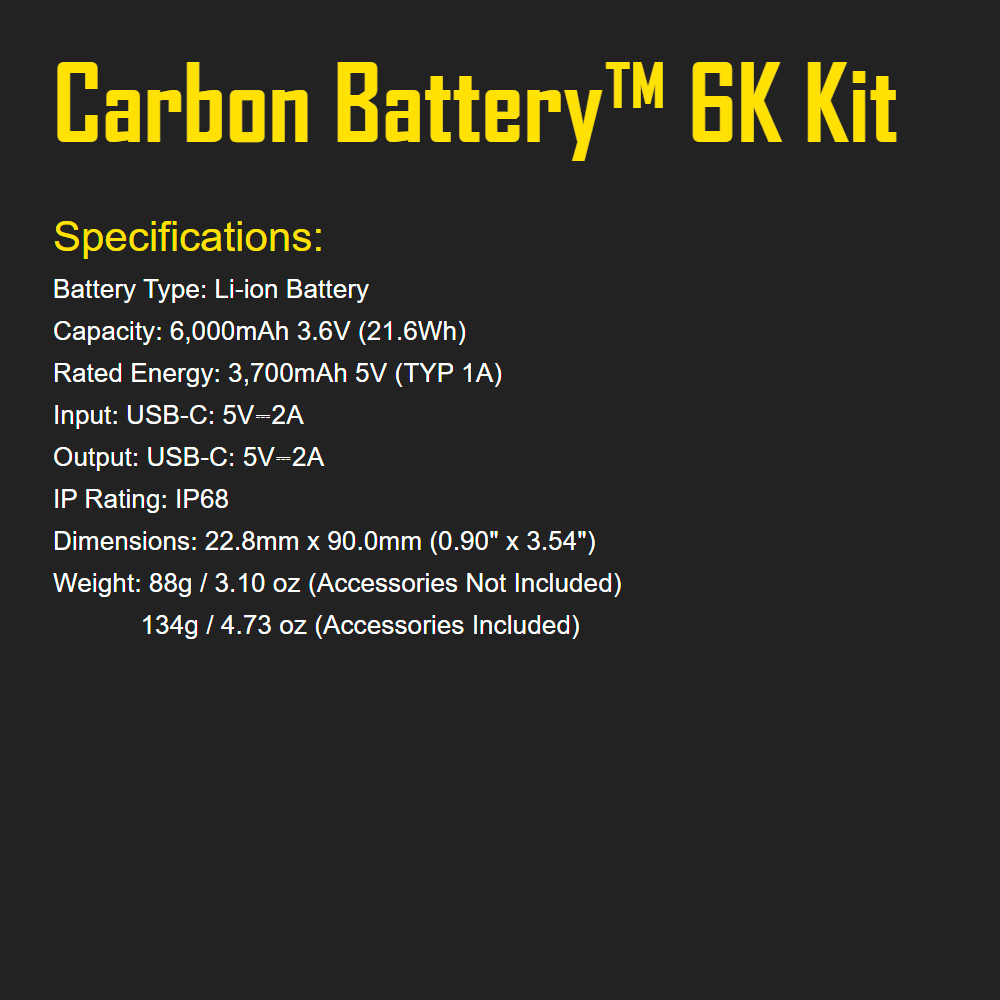 Nitecore Carbon Battery™ 6K Kit Extended Headlamp Runtime Kit