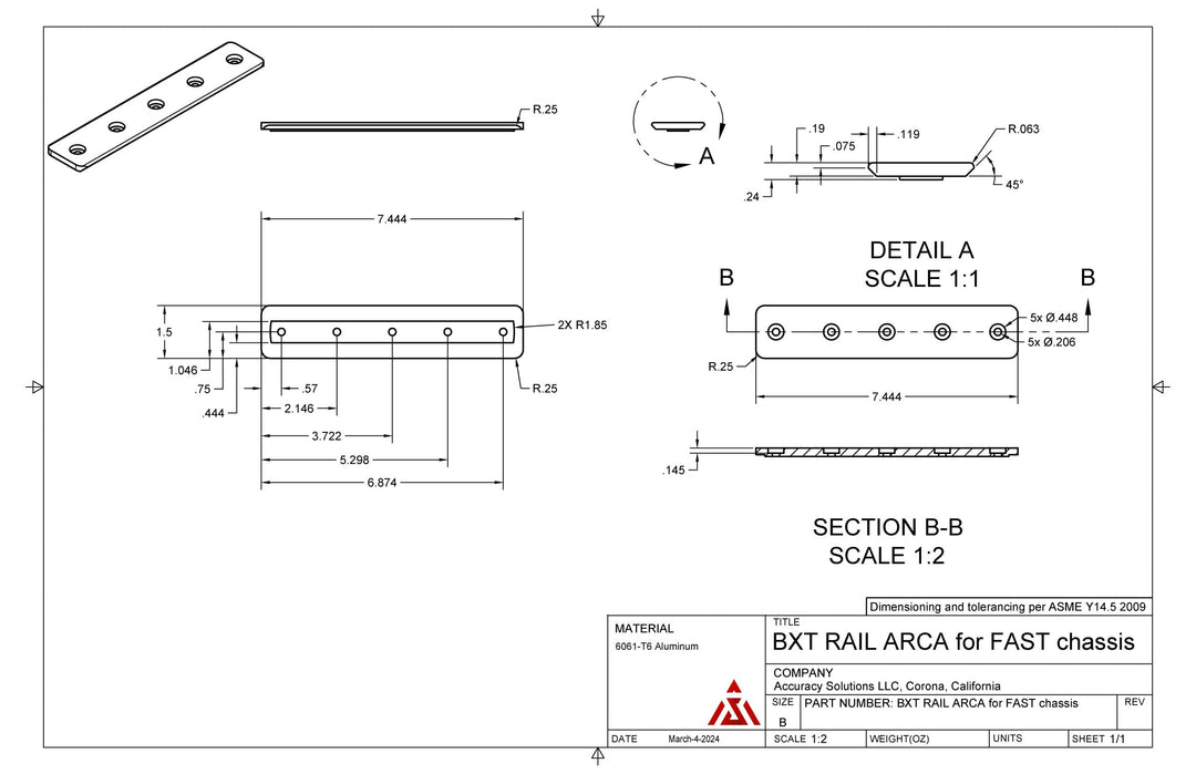 Accuracy Solutions ARCA Rail for Baby Orcas, Mama Orcas and Makos Chassis
