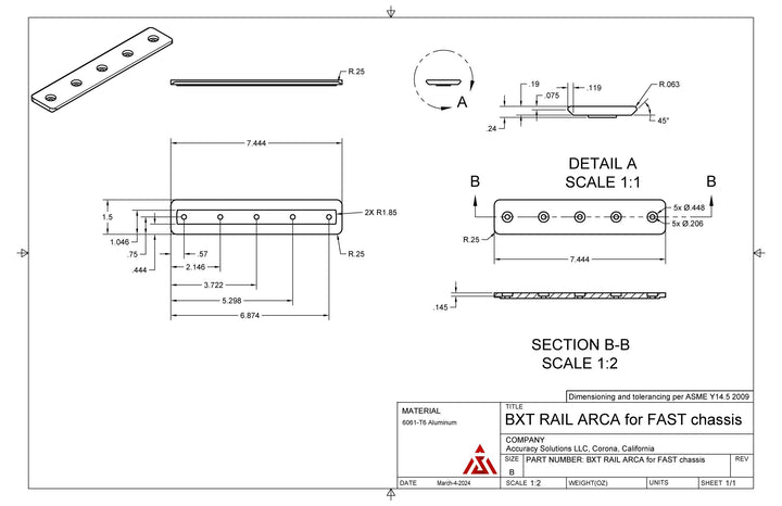 Accuracy Solutions ARCA Rail for Baby Orcas, Mama Orcas and Makos Chassis