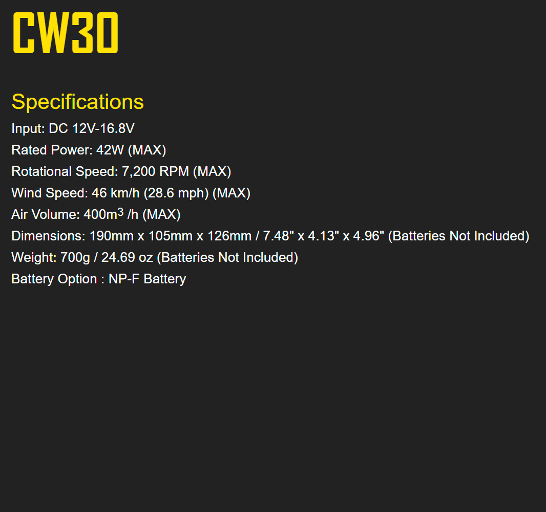 Nitecore CW30 Portable Remote-Controlled Photography Fan