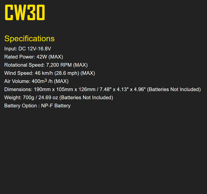 Nitecore CW30 Portable Remote-Controlled Photography Fan