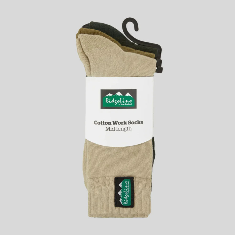 Ridgeline Cotton Work Socks Mid Length (3 Pack)
