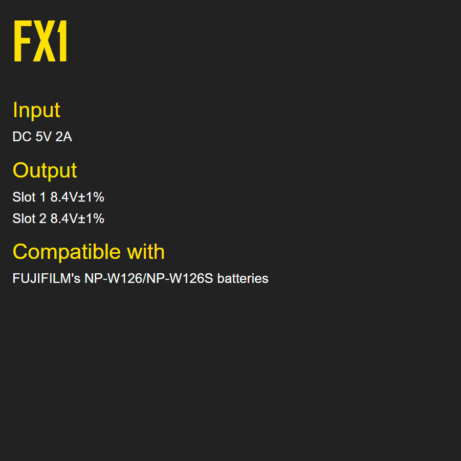 Nitecore FX1 Dual Slot USB Charger for Fujifilm NP-W126 &amp; NP-W126S Batteries
