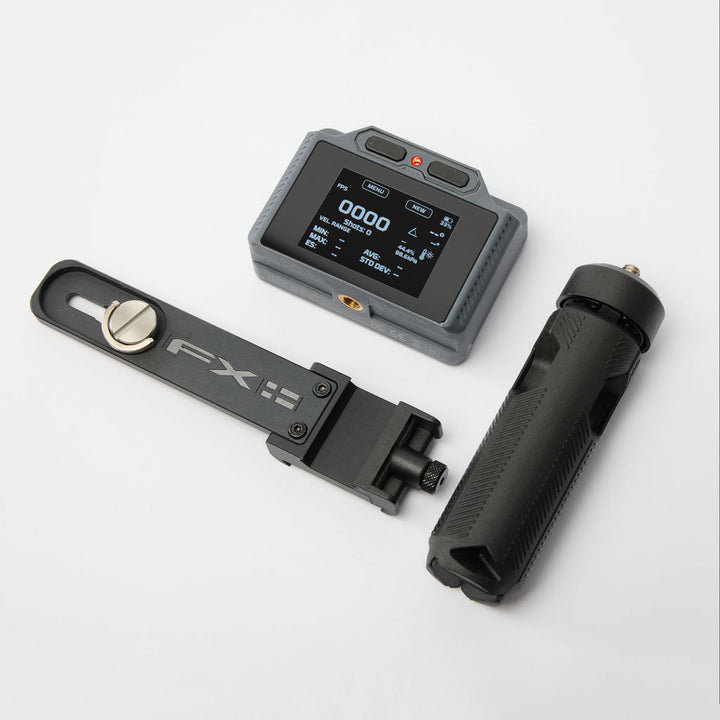 FX Airguns Pocket Chronograph Pro with weapon mount and tripod handle