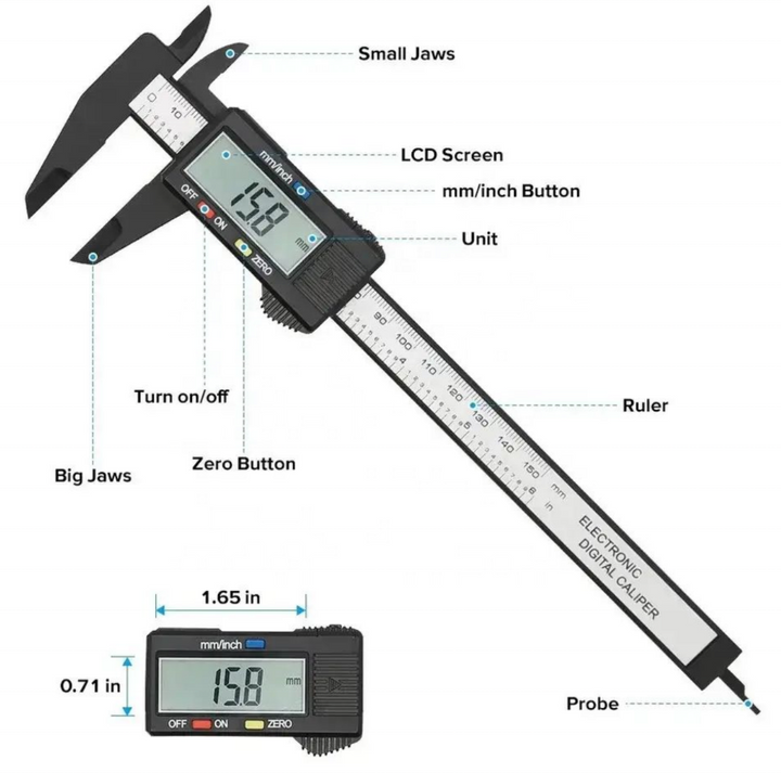 Plastic Digital Caliper Electronic Digital Vernier 150mm. 0.1mm scale.