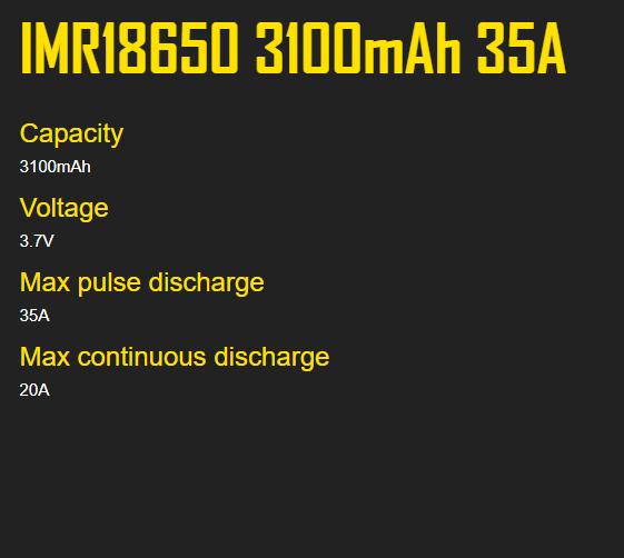 Nitecore IMR18650 3100mAh 35A High Drain Battery
