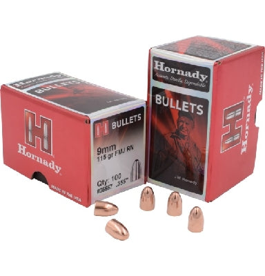 Hornady .355 9mm cal 115 grain FMJ-RN Bullets 500 pack