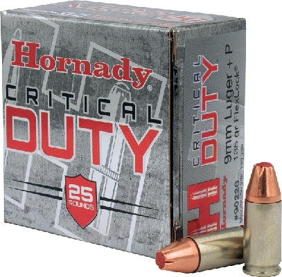 Hornady 9mm Luger+P 135 grain FlexLock Critical Duty Ammo 25 rd