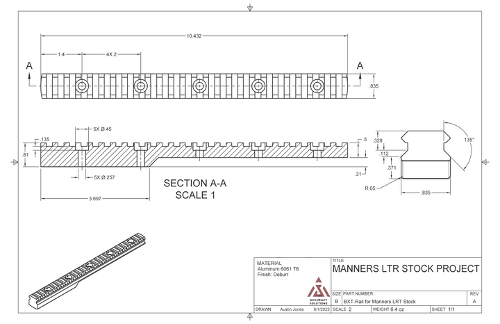 Accuracy Solutions BipodeXt Rail for Manners Composite LRT 2.0 Stock