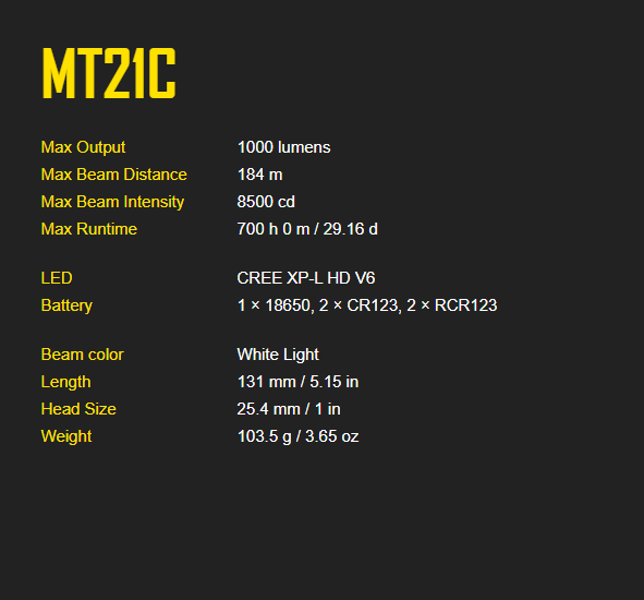Nitecore MT21C Multifunctional 90° Adjustable Flashlight