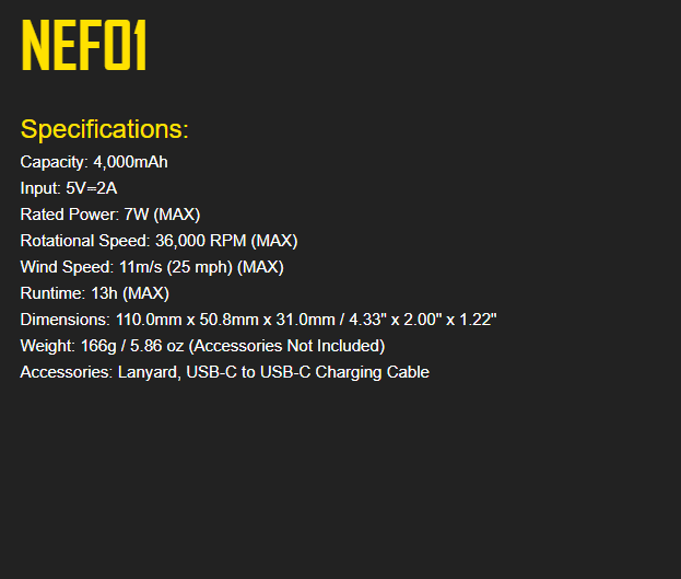 Nitecore NEF01 Mini High-Speed Handheld Fan