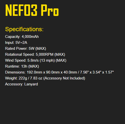 Nitecore NEF03 Pro Foldable Handheld Fan