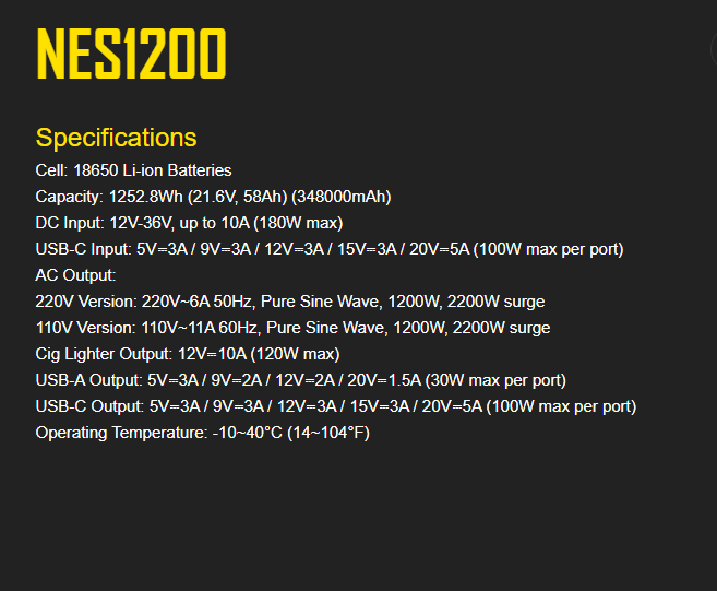 Nitecore NES1200 Portable Outdoor Power Station, 1252.8Wh