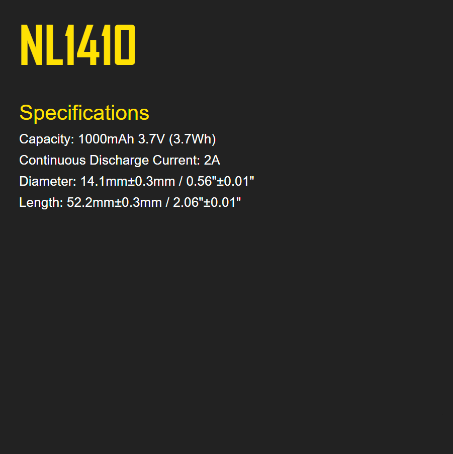 Nitecore NL1410 14500 High Performance Li-ion Battery