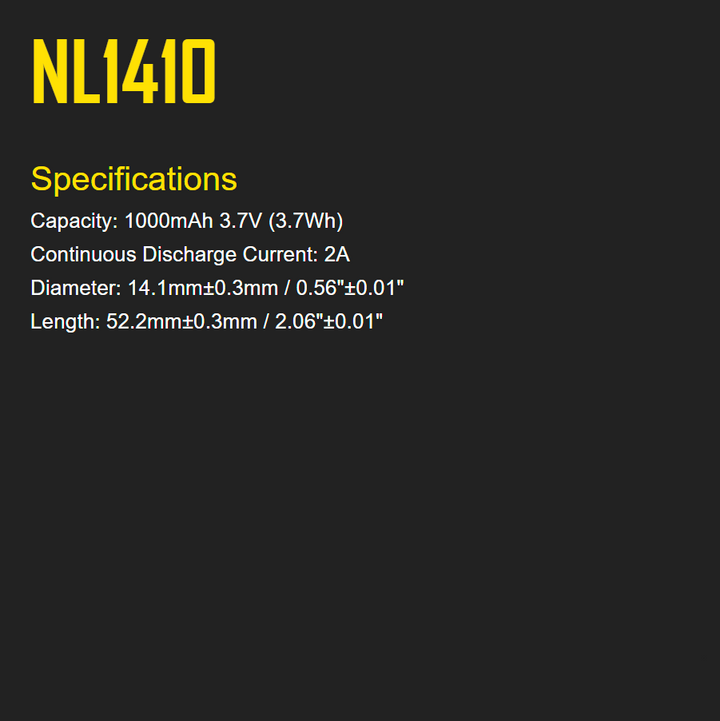 Nitecore NL1410 14500 High Performance Li-ion Battery