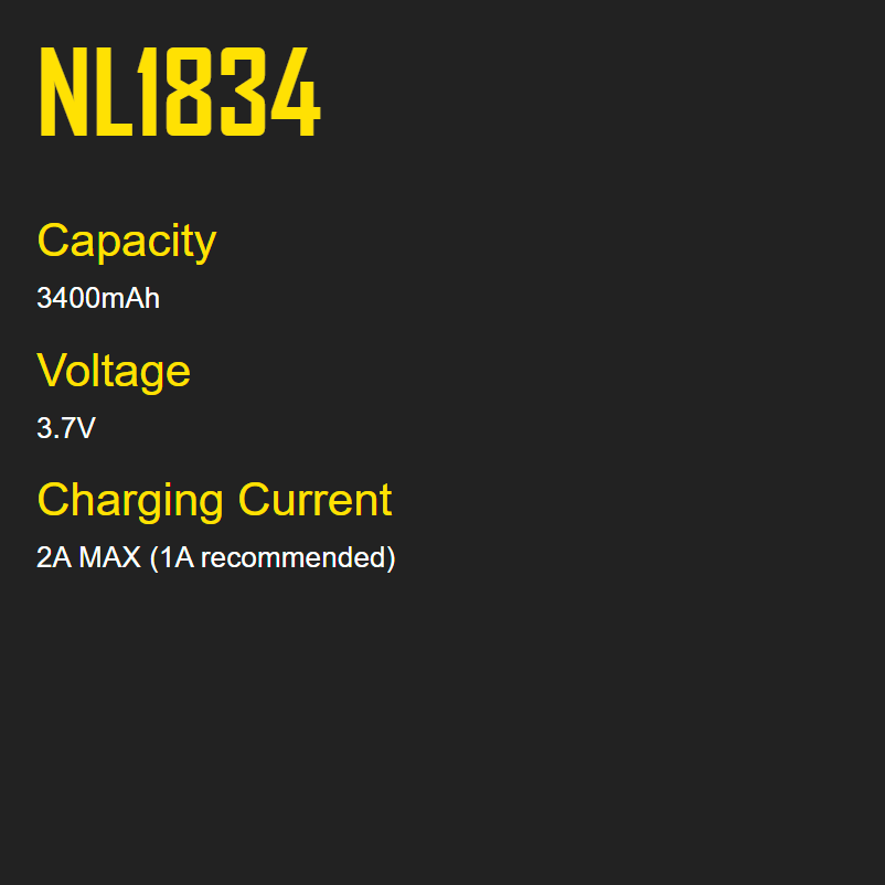Nitecore NL1834 High-Performance Li-ion Rechargeable Battery