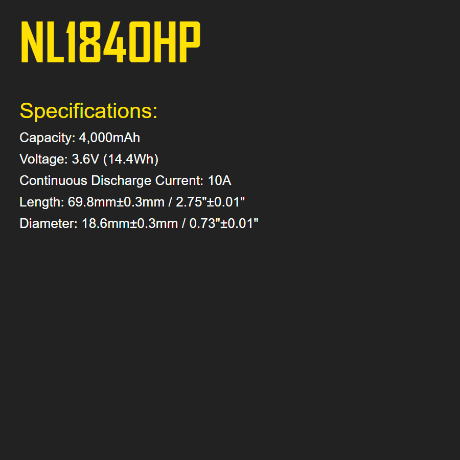 Nitecore NL1840HP High Drain Li-ion Rechargeable Battery