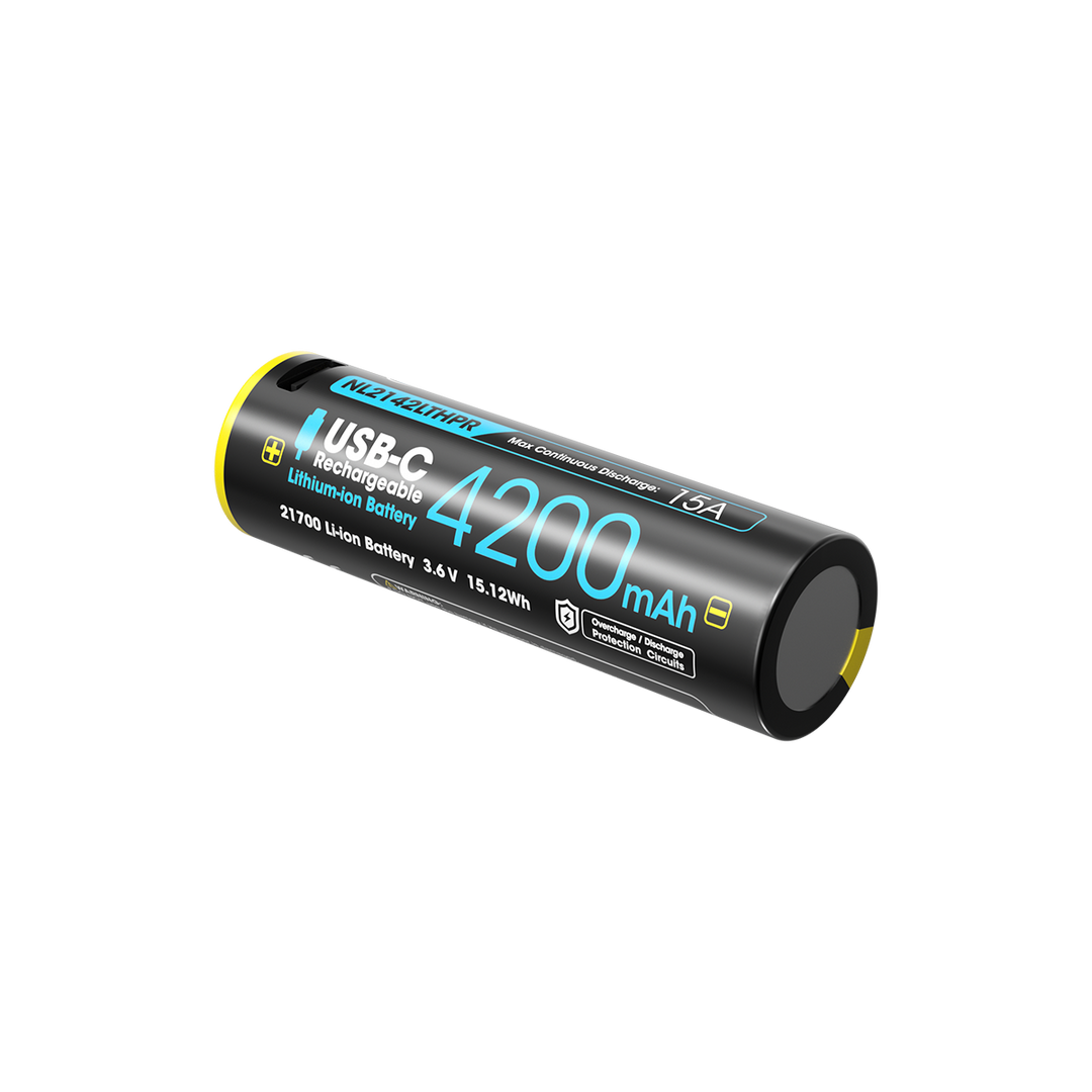 Nitecore NL2142LTHPR 21700 Li-ion Battery, Low Temperature, USB-C Rechargeable, 3.6V 4200mAh