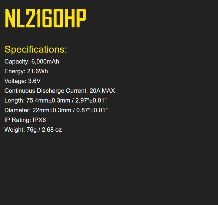 Nitecore NL2160HP New Generation 21700 High Drain Li-ion Rechargeable Battery