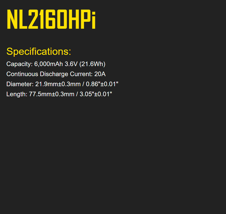 Nitecore NL2160HPi 21700 i Series Battery
