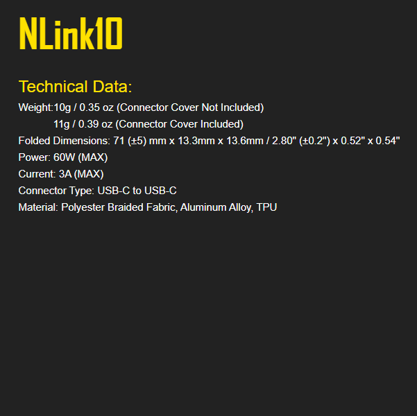 Nitecore NLINK10 USB-C to USB-C 60W Magnetic Fast Charging Cable
