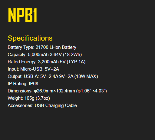 Nitecore NPB1 Waterproof Powerbank, 5000mAh