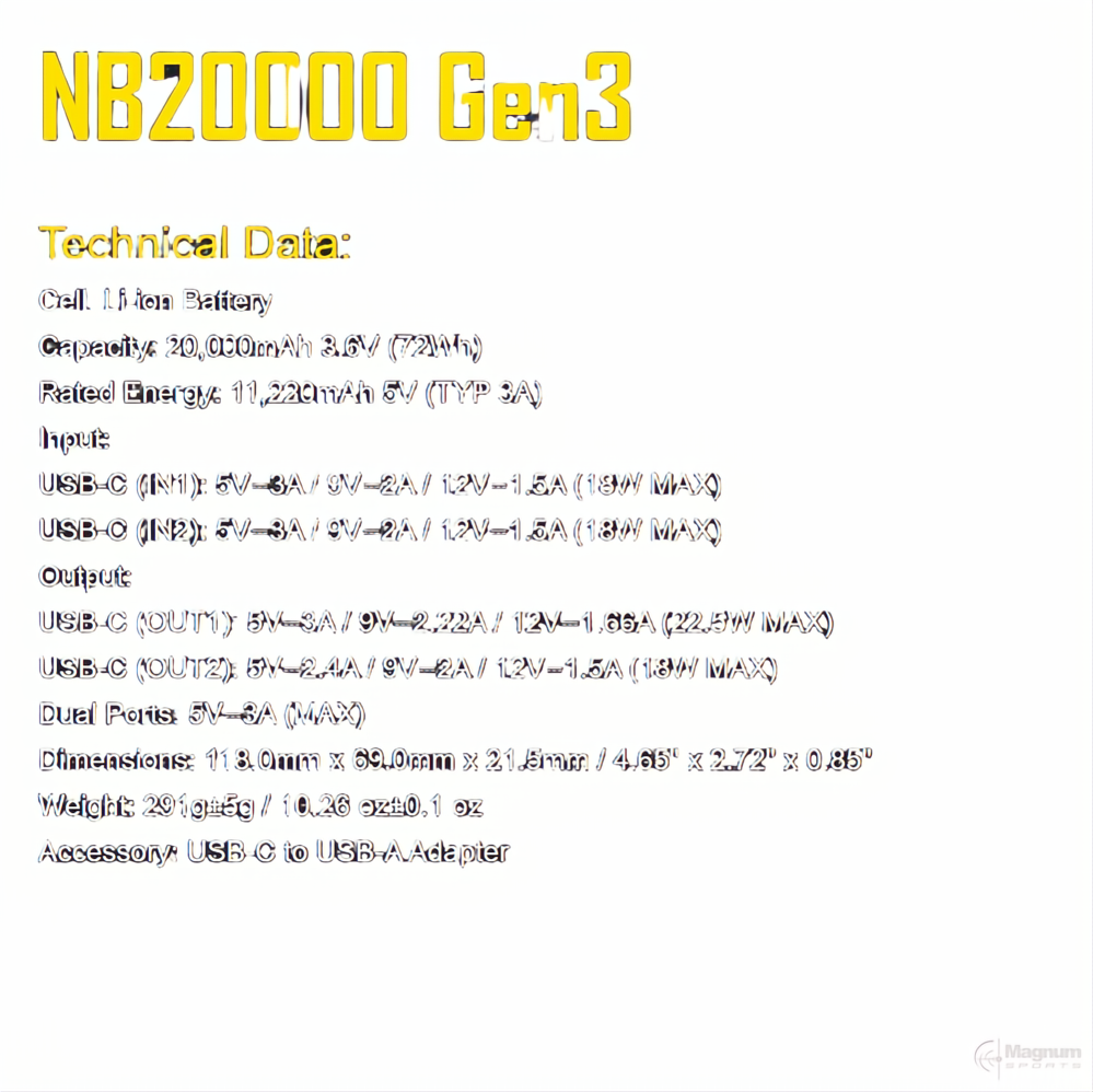 Nitecore Gen 3 Lightweight Carbon Fibre Power Bank, 20,000mAh