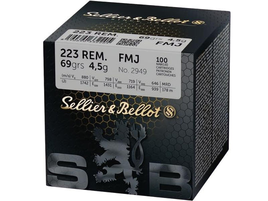 S&B Sellier & Bellot 223rem 69 grain FMJ Ammo 100 rd