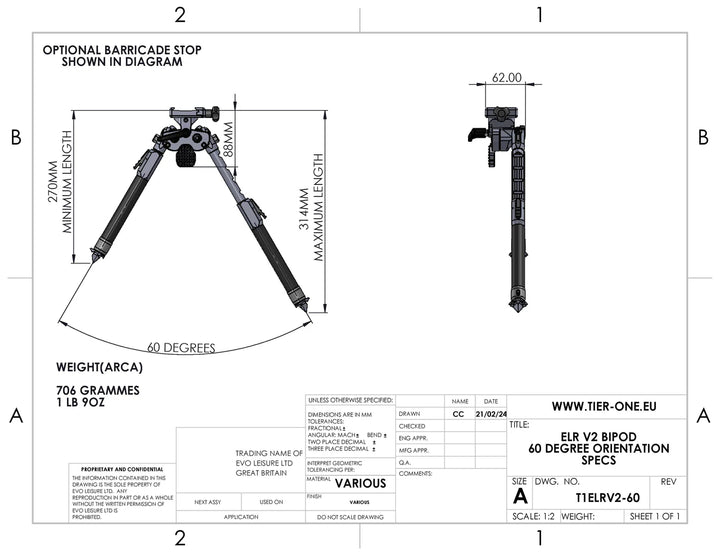 TIER ONE ELR V2 BIPOD ARCA