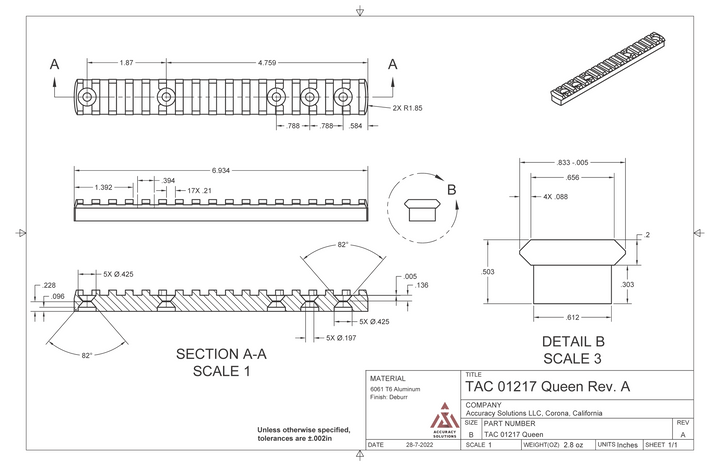 Accuracy Solutions Picatinny Rail for BipodeXt Front Plugs
