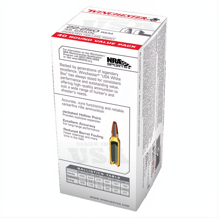 Winchester USA Value Pack 22-250Rem 45gr JHP