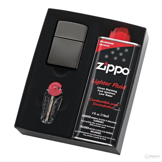 ZIPPO 150+50R BLACK ICE W/FLUID & FLINTS