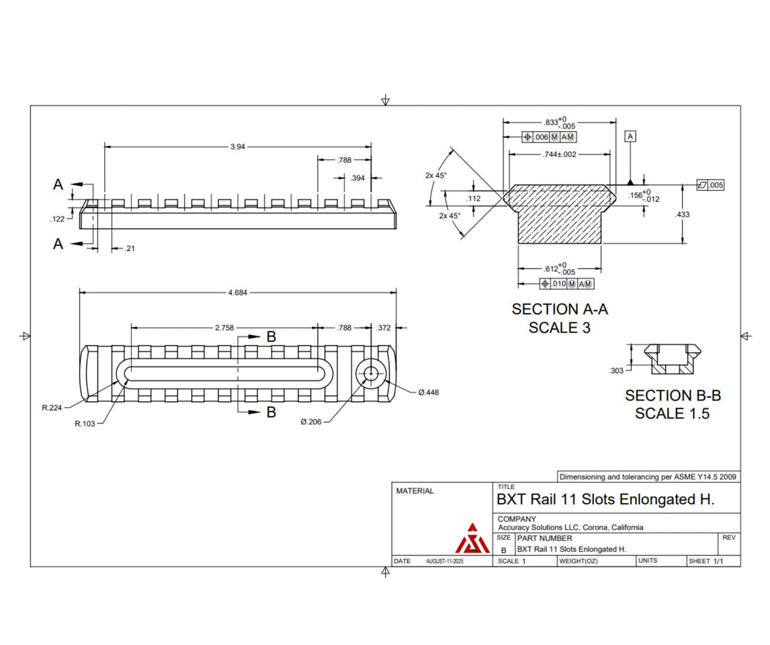 Accuracy Solutions BipodeXt Picatinny Rail 11 Slots Elongated Holes