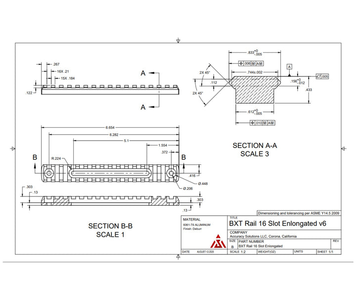 Accuracy Solutions BipodeXt Picatinny Rail 16 Slots Elongated Holes