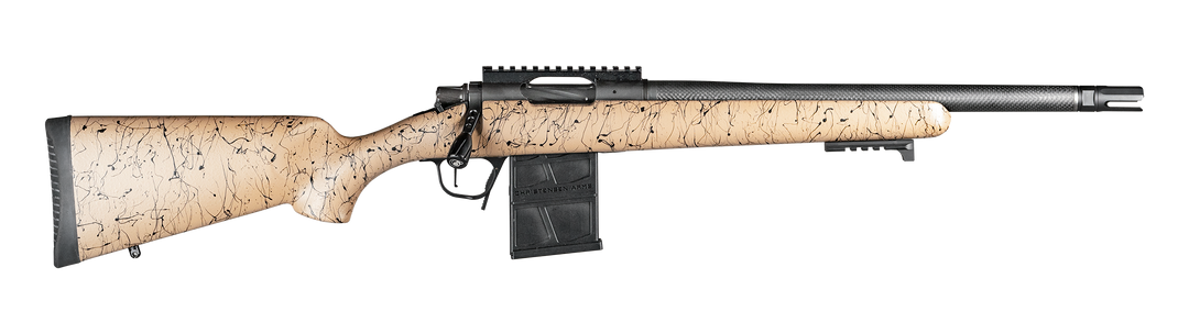 Christensen Arms Ridgeline Scout .223 Rem, black Cerakote action and carbon fibre wrapped barrel with tan carbon fibre stock