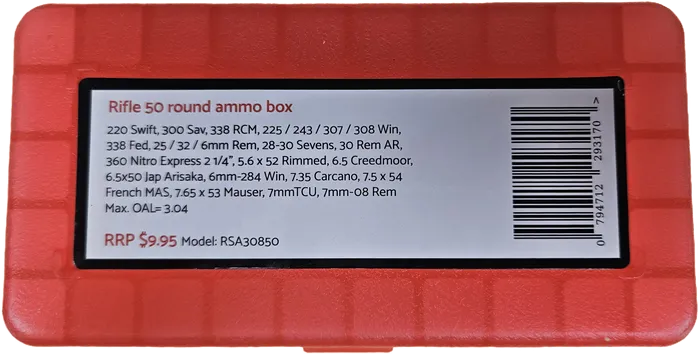 Red Shield Rifle .308 (or similar) Ammo Box - 50 Round