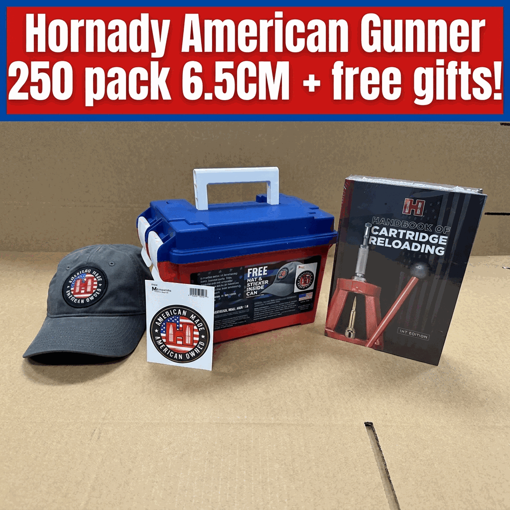 Hornady American Gunner 6.5 Creedmoor 250rd ammo can promo
