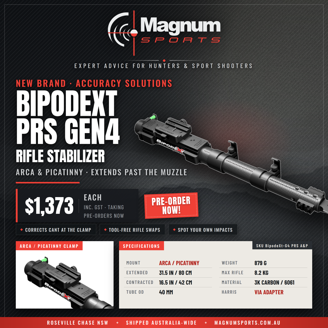 Accuracy Solutions BipodeXt PRS Gen4 Rifle Stabilizer - taking pre-orders now at Magnum Sports