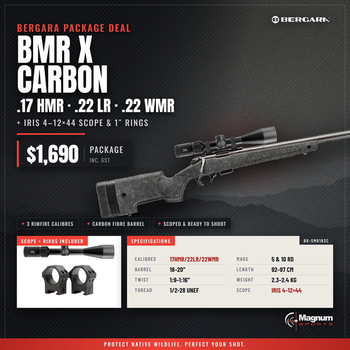 Bergara Rimfire BMR X Carbon &amp;  Element Iris 4-12x44 &amp; Rings