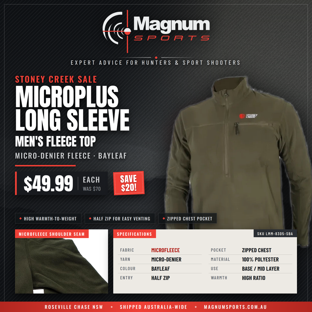 Stoney Creek Sale - Microplus Long Sleeve Top Bayleaf advert - $49.99, was $70
