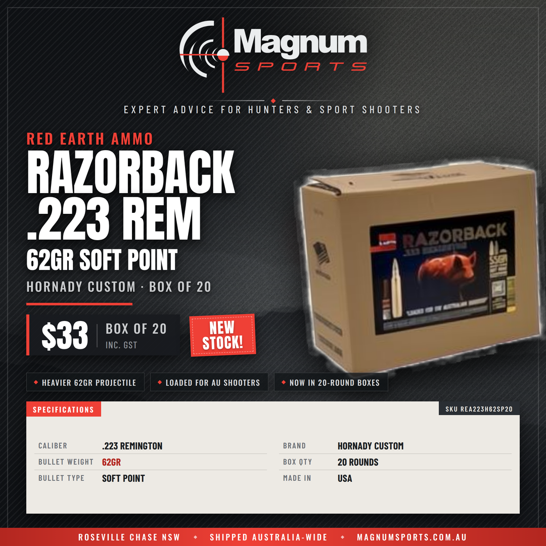 Magnum Sports Red Earth Razorback 62gr .223 Rem advert - $33 box of 20